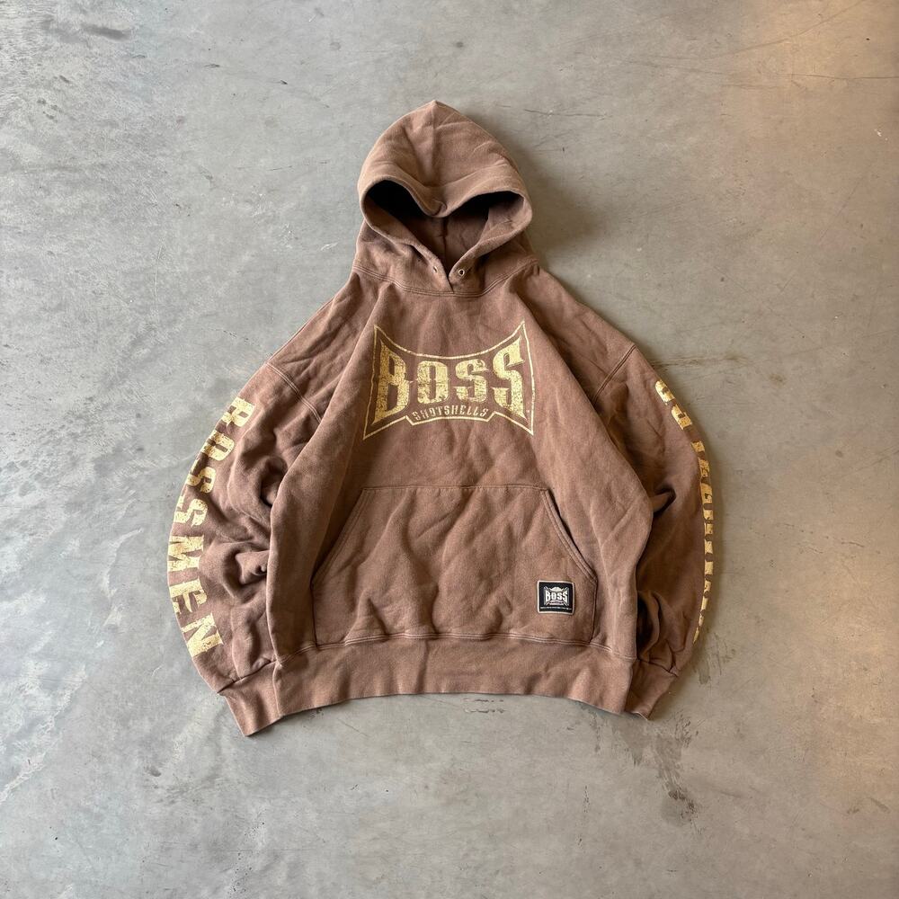 Y2k Brown Earthtone Boss Spellout Heavyweight Hoodie
